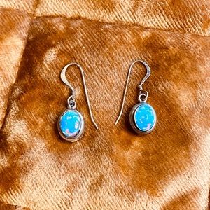 Sterling silver and blue opal dangle earrings